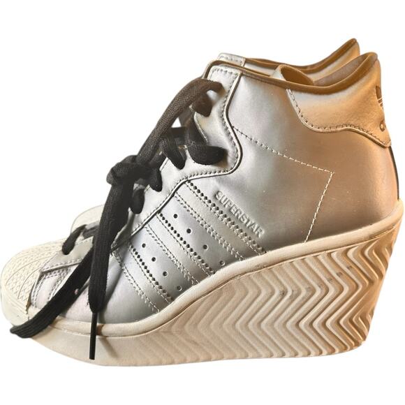 Adidas Superstar Ellure Metallic Silver White Wedge Shoes FW3202 Women's 6.5 - Picture 3 of 7